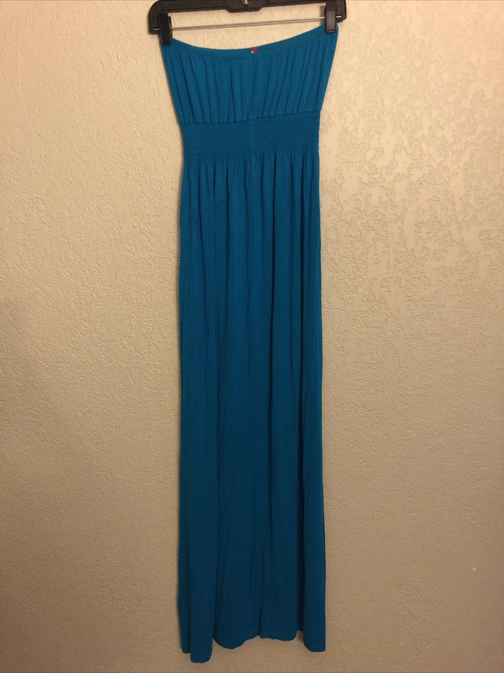 Maxi Vestido Y2k Medio Teal Tubo Top Bandeau Estrás Flor De Lis De Colección Foto 3 de 4