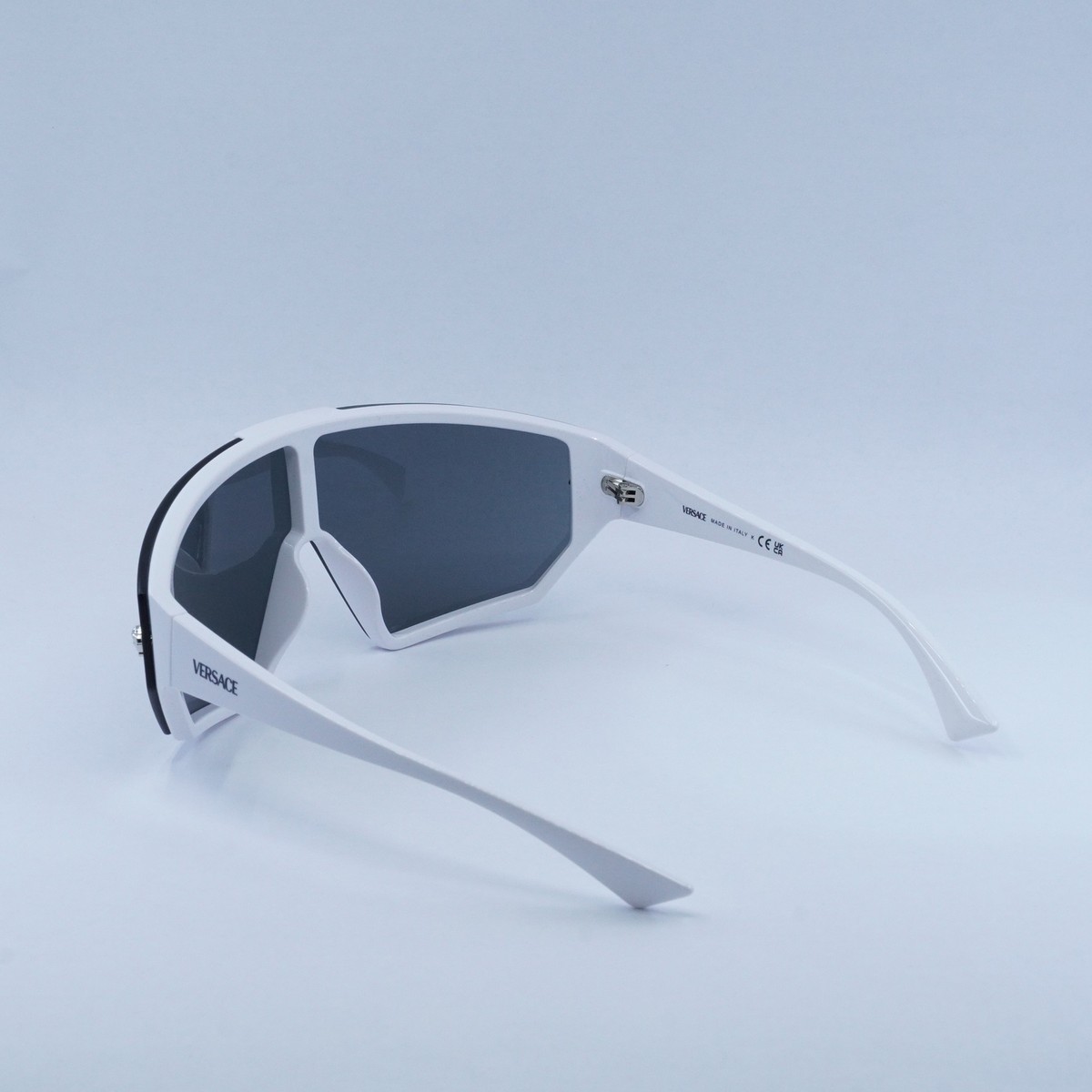 Versace Men Sunglasses White Grey Mirror Silver Single Lens 