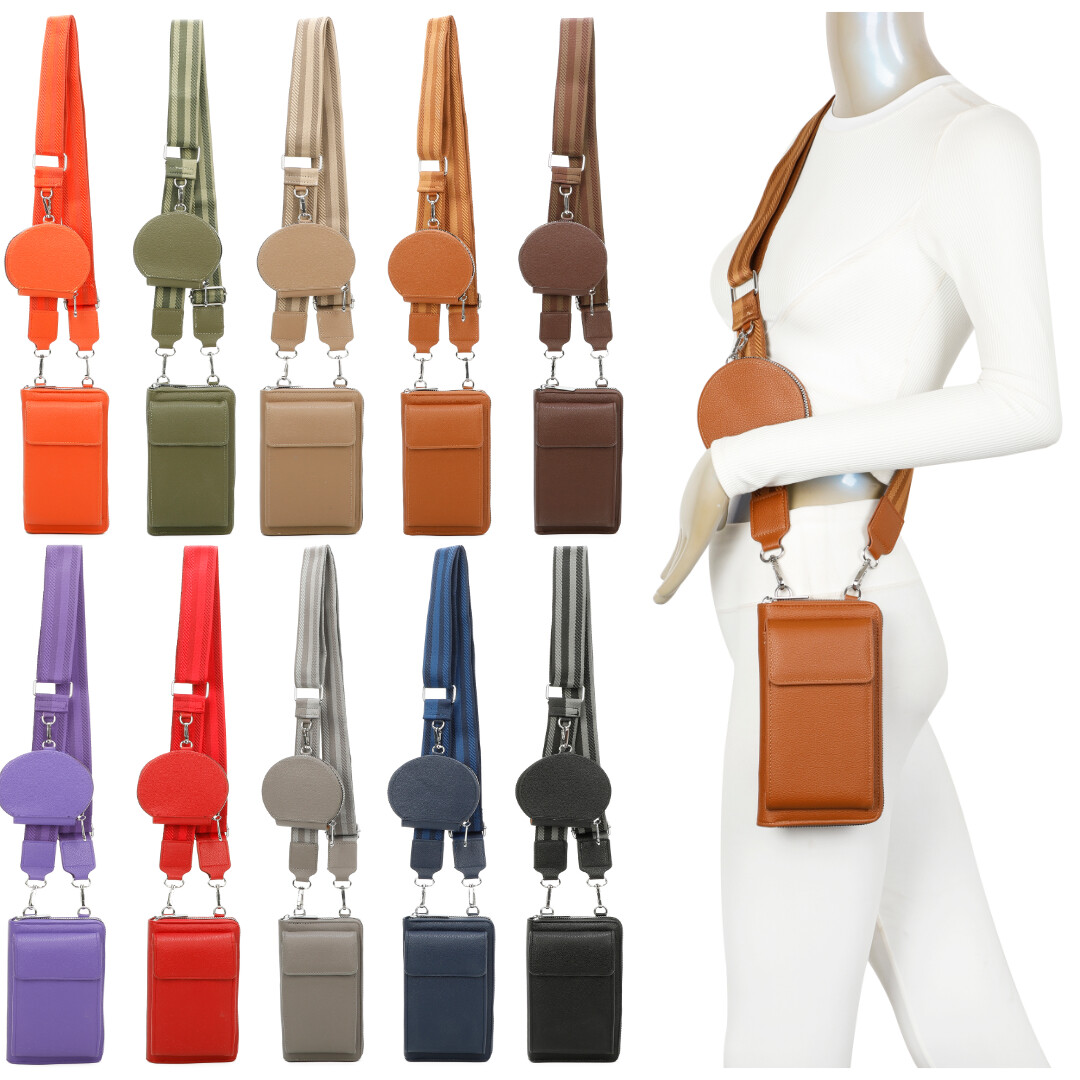 Handy Umhänge Tasche mit Geldbörse, Portemonnaie, 3,8 cm bunter