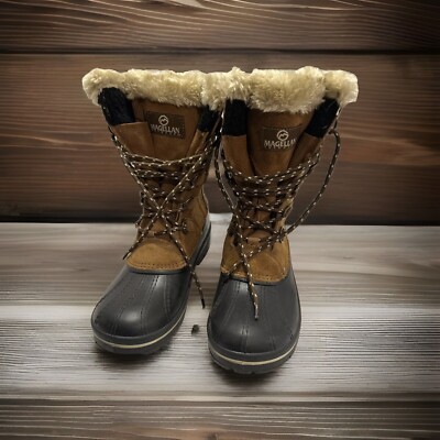 Magellan Boots Womens 8 Brown Suede Leather 3M Thinsulate Fur Lined Duck Outdoor