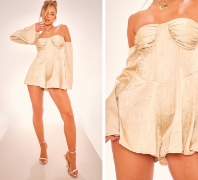 Corset Pretty Little Thing Robe Verte NWT PrettyLittleThing Gold