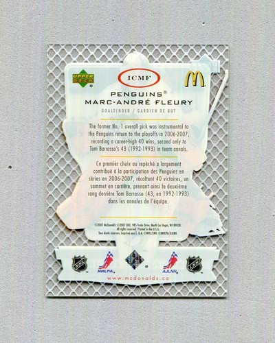McDonalds In The Prease 2007-08 Upper Deck Marc-Andre Fleury - Imagen 2 de 2