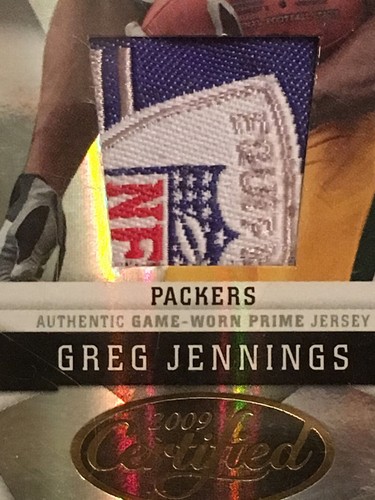 GREG JENNINGS 2009 LEAF CERTIFIED NFL SHIELD GAME JERSEY TAG LOGO PATCH PACKERS - Picture 2 of 4