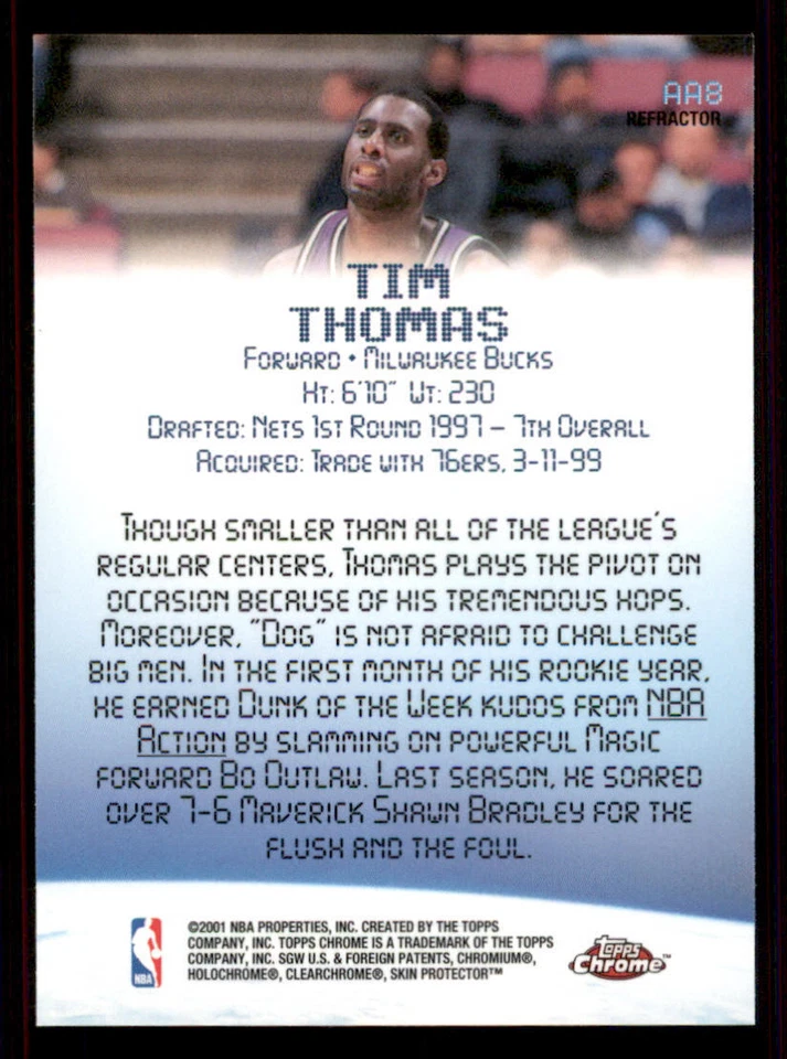 2000-01 Topps Chrome Aptitude for Altitude Refractors #AA8 Tim Thomas - Image 2 of 2