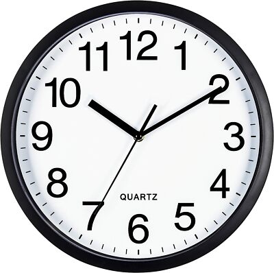 Bernhard Products Black Wall Clock Silent Non Ticking 10 Inch Bold Quality