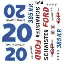 20 Curtis Turner Schwister Ford 1962 1/64th HO Scale Slot Car Waterslide Decals