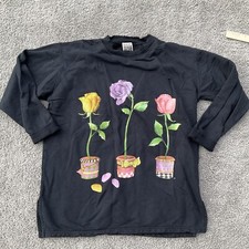 VTG WOMENS Maze Sweater Adult LARGE BlACK Sweatshirt Crew Neck Sunflower 90s Y2K