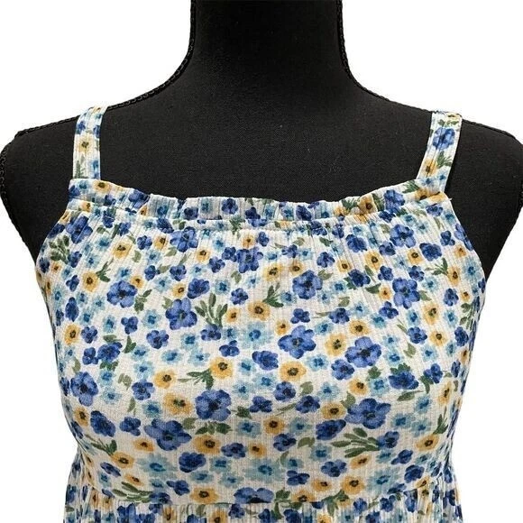 Trixxi Floral Cami Sundress M Blue Fit & Flare Tiered Knee-Length Summer Women - Image 4 of 4