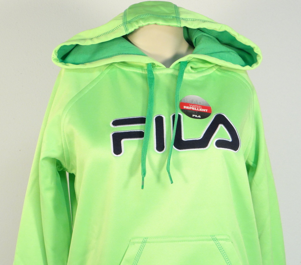 Felpa con cappuccio pullover Fila Signature verde brillante con fori per il pollice donna nuova con etichetta