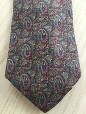 VINTAGE St Michael Men's Tie 100% Silk PAISLEY DESIGN Grey Blue Burgundy