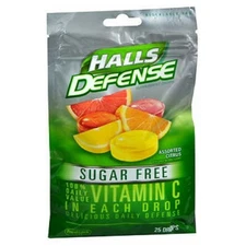 Halls Defense Vitamin C Drops Sugar Free  Assorted Citrus 25 each By Halls