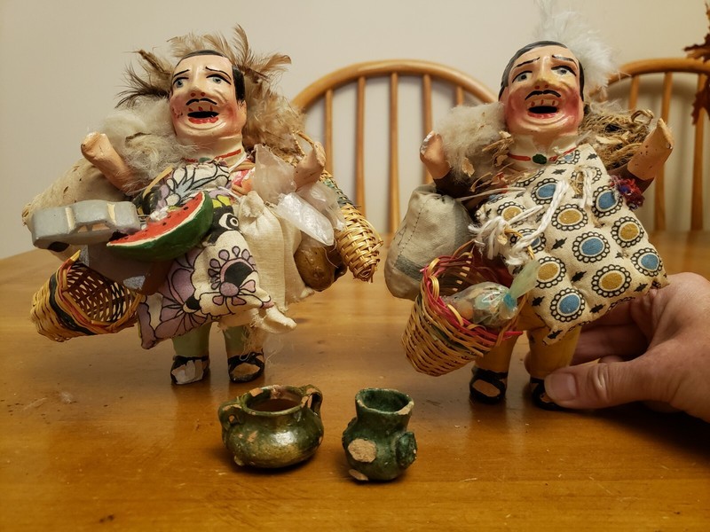 Lot of 2 Vintage Folk Art, South American Peddler Men -AS IS
