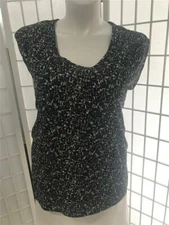 Women's Pure Energy 1X Ink Black  Check Sheer Silky Sleeveless Summer Blouse