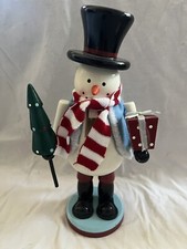 CHRISTMAS NUTCRACKER 12" Snowman in Scarf Christmas Tree Holding Gift