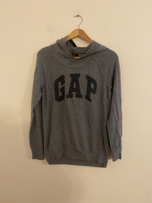 GAP Hoodie mittelgrau Spellout dünner Strickpullover Strick Logo Kapuzenpullover