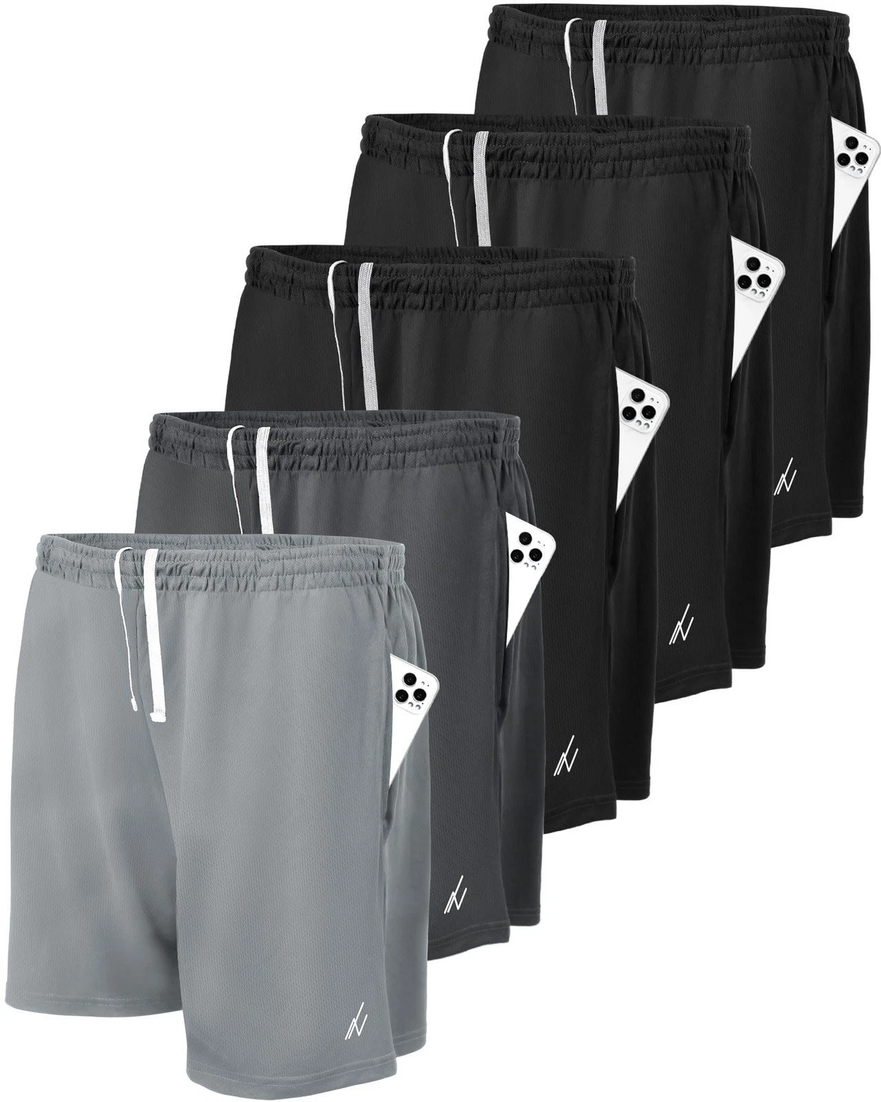 NY Threads 5 Pack Men's Athletic Shorts Quick Dry Loose-Fit Lightweight...