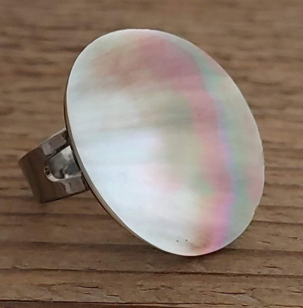 Polished Oval Shell Large Adjustable Ring Size 9 … - image 1