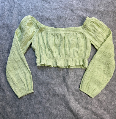 Emory Park Women s M Green Gingham Cottagecore Milkmaid Crop Top Fairycore Y2K