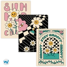 Set of 3 Groovy Daisy Wall Art Poster - Retro Prints - 12X16/16X20/18X24/24X36