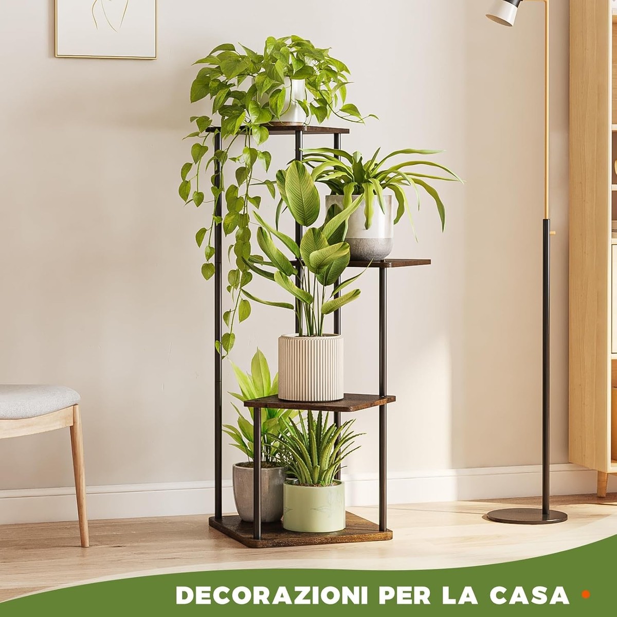 Supporto Per Piante In Metallo Nero A 2 Ripiani – Angolare, Per Interni/Esterni, 24x52x24 Cm, Carico 20 Kg