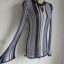NEXT maglia all'uncinetto taglia 10 righe blu nero bianco manica a campana maglia boho