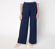 Susan Graver Essentials Petite Rayon Allure Knit Pleated Pant Navy M New