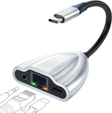 USB-C Hub 4-In-1 Adapter with RJ45 Ethernet, 3.5Mm Audio, PD Charging  480Mbps