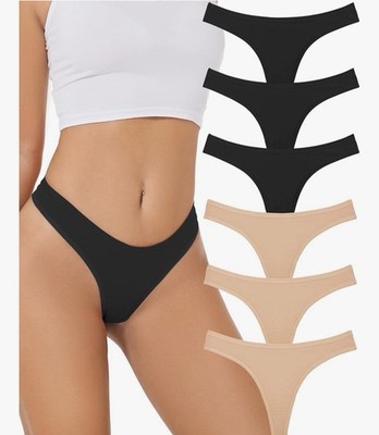 Sunm Boutique Large Cotton Thongs Invisible Underwear 6 Pack 3 Beige/3 Black