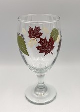 Vintage Libbey Glass Goblet Autumn Leaves 6 oz ~ 7” H x 3” W ~ Made In USA