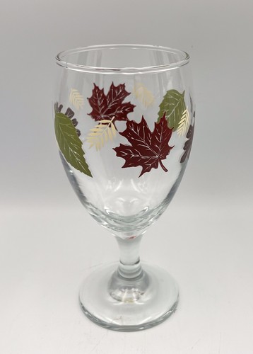 Vintage Libbey Glass Goblet Autumn Leaves 6 oz ~ 7” H x 3” W ~ Made In USA - Picture 1 of 8