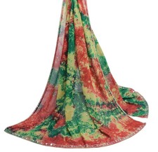 Sushila Vintage Multi-Color Tie-Dye Dupatta 100 Pure Georgette Silk Long Stole