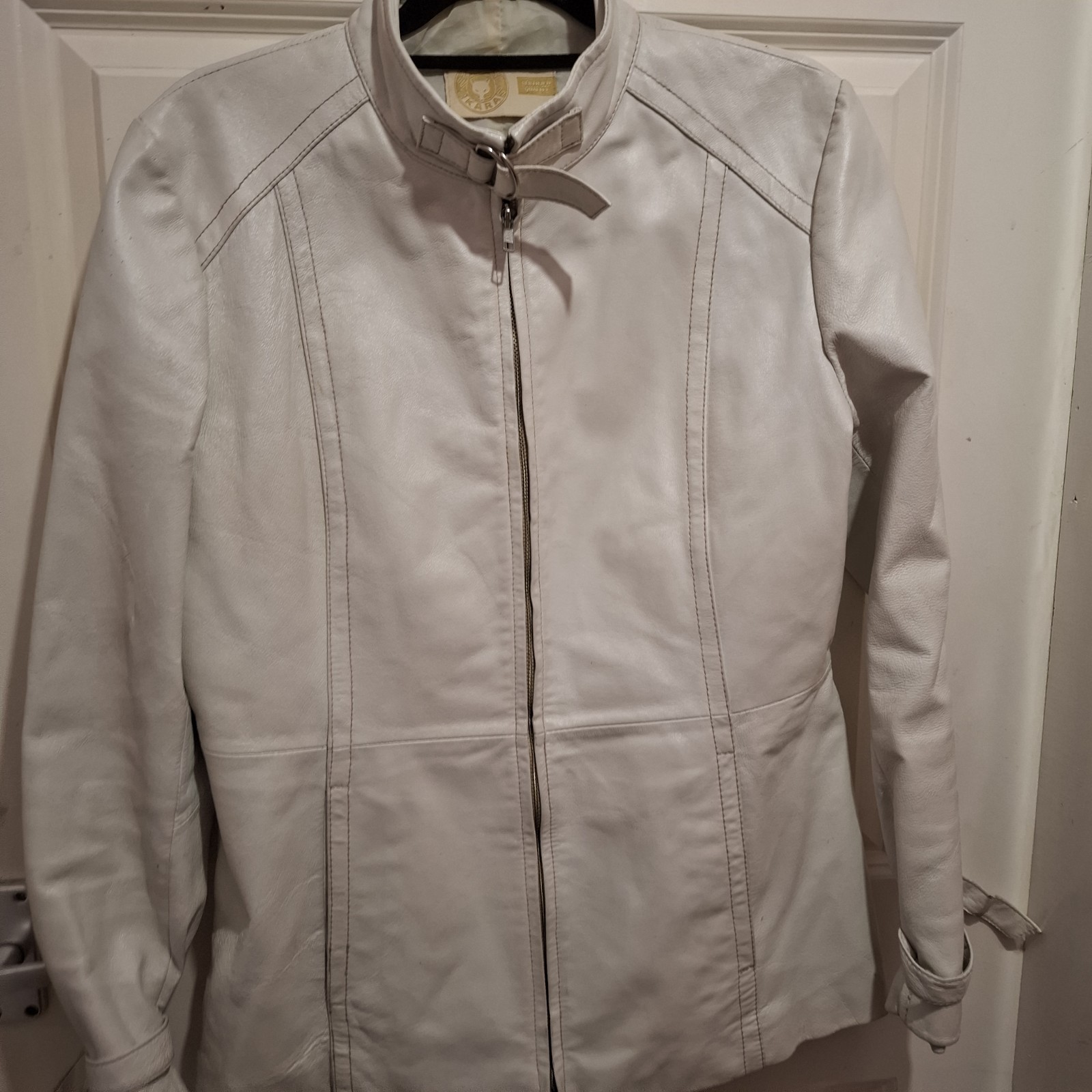 White Leather Y2k Funnel Neck Longline Jacket image 2
