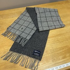 Ralph Lauren Gray Reversible Windowpane Lambs Wool-Blend Scarf Fringe Logo