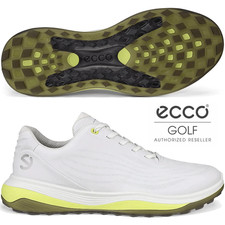 ECCO MENS LT1 WATERPROOF LEATHER GOLF SHOES - WHITE / LIME @ 40% OFF RRP