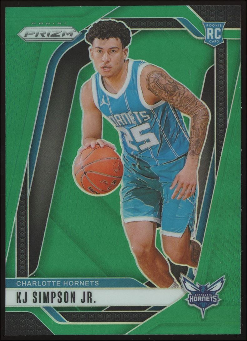 KJ Simpson Jr. Rookie #247 2024-25 Panini Prizm Green Prizm Charlotte Hornets RC