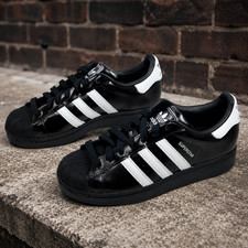 adidas Superstar II Classic Shell-Toe Shoes Womens 8 Black Patent Sneaker JH7756