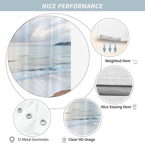Ocean Beach Coastal Sea Scene Shower 72"W x 72"L (Pack of 1) Ocean Beach Sky - Bild 4 von 6