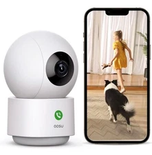 AOSU Indoor Cam P1 Pro Security Camera - 2K 360° Pan Tilt - SEALED White