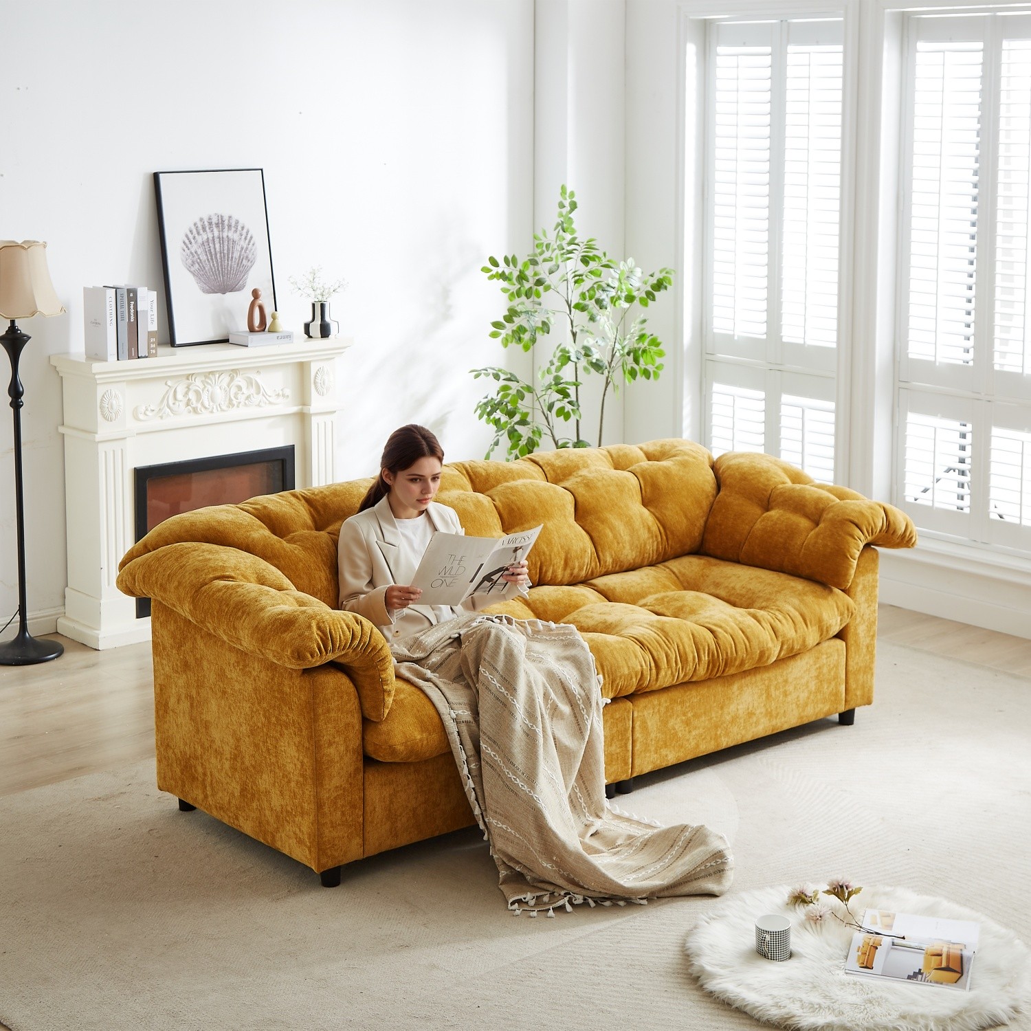 Modern Chenille Sofa 3 Seater Luxury Upholstered Couch with Solid Wood Frame