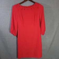 Talbots Dress Women 2 Midi Sheath Lined Cutout Collar Red