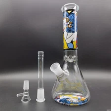 10" Colorful Print Water Pipe Clear Glass Bong Hookah Smoking Bubbler Hand Pipe