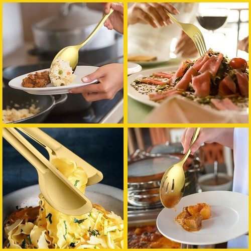 Large Gold Serving Utensils Set of 12, Stainless Steel 9.8 Inch Serving Spoon... - Picture 3 of 7