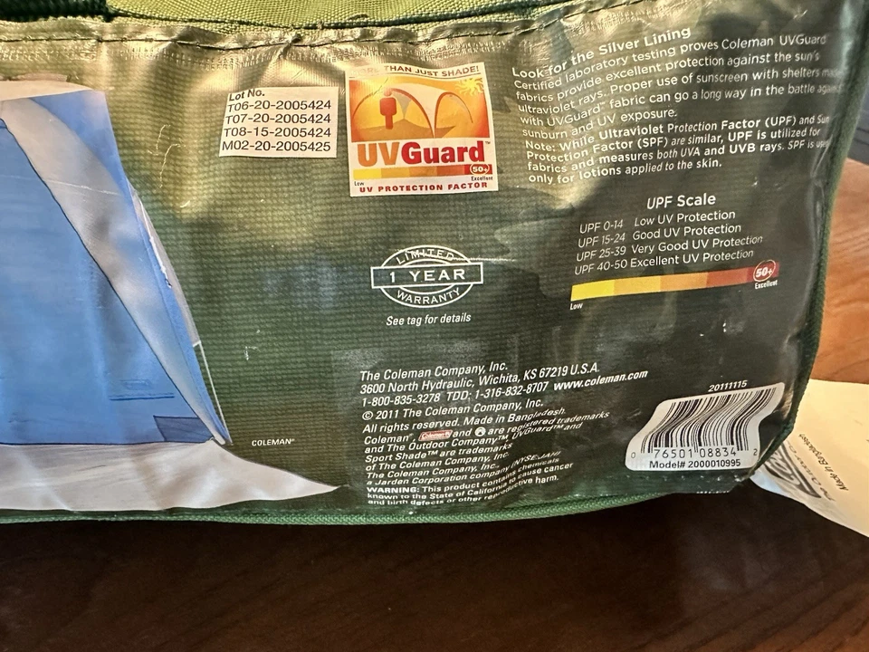 Coleman Sport Shade 8’ W X 5’ D 5.5’ T 50+ Protector UV Azul Privacidad Puerta Toldo Foto 3 de 4