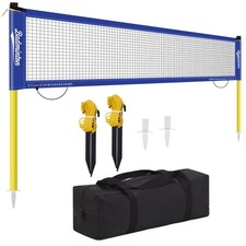 Badminton Net Set 20ft Portable Heavy Duty Poles Carry Bag Blue Regulation Size
