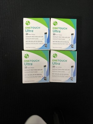 One Touch Ultra Test Strips 100 Count, 4 Boxes of 25.