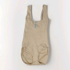 Assets by Spanx Womens Beige Shapewear Bodysuit Small Hook Eye Gusset Nude S