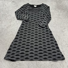 ECI New York A-Line Dress Women 8 Black/Grey Textured Scallop Layered Casual Fit