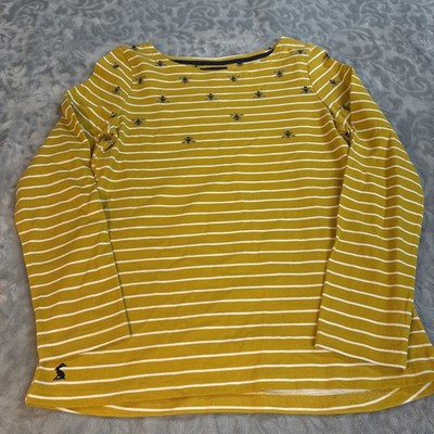 Joules Women s Harbour Top Blouse Gold White Stripe With Bees Size 4 Long Sleeve