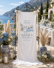 Personalized Baby Boy Shower Banner, Blue Teddy Bear Welcome Sign, Party Decor
