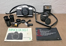 Powers On Shutter Fires Vintage Minolta XG-1 35mm SLR Camera, 50mm Lens, Flash..
